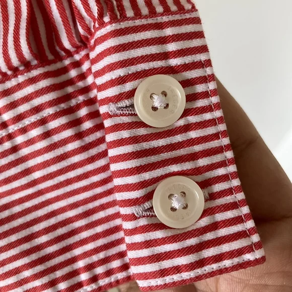 1980s Vintage Jaeger Red and White Fine Striped Fitted Collared Blouse UK Sz 10 - Picture 7 of 15